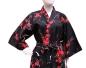 Preview: Schwarzer Kimono mit Kirschblüten-Siebdruck