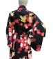 Preview: Schwarzer japanischer Damen Kimono mit Kirschblüten und Kranichen