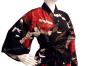 Preview: Happi Kimono Tsuru (Kranich) schwarz knielang