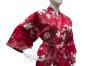 Preview: Roter knielanger Damen Kimono aus Shantung Baumwolle mit weißen Kirschblüten