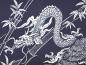 Preview: Detailaufnahme Japanisches Bambus und Kiefer Motiv auf Herren Yukata Kimono