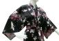 Preview: Bademantel Kimono Fliegender Kranich schwarz kurz Baumwollsatin