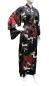 Preview: Schwarzer Tsuru-Seidenkimono mit Kranichen und Pfingstrosen
