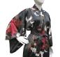 Preview: Schwarzer Seidenkimono mit Kranichen und Pfingstrosen