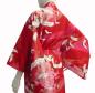 Preview: Roter Damenkimono Tsuru mit weißen Kranichen und roten Blumen aus Baumwolle