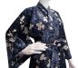 Preview: Blauer Damenkimono aus Shantung Baumwolle mit Kirschblüten