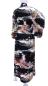 Preview: Schwarzer Damenkimono aus Baumwollsatin mit Ukiyo-e-Muster