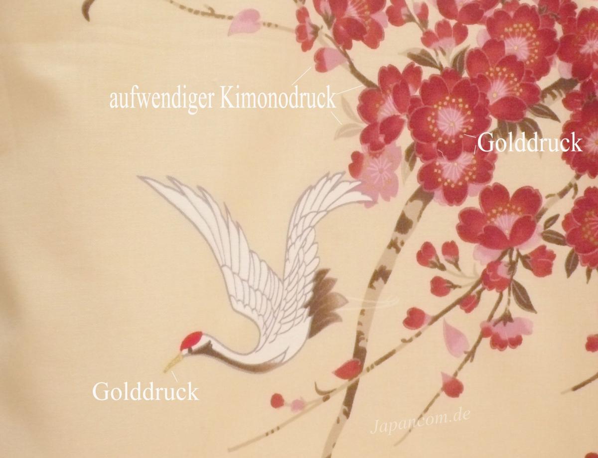 Kimono Bademantel Cherry Blossom beige gefüttert