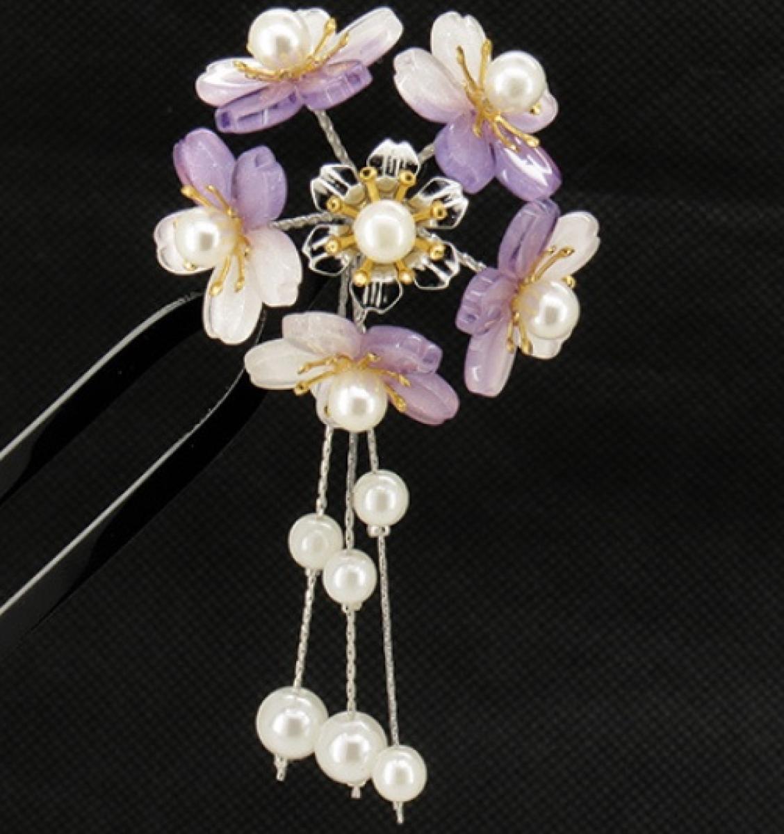 Haarnadel Sakura 6 Blüten violett U-Form