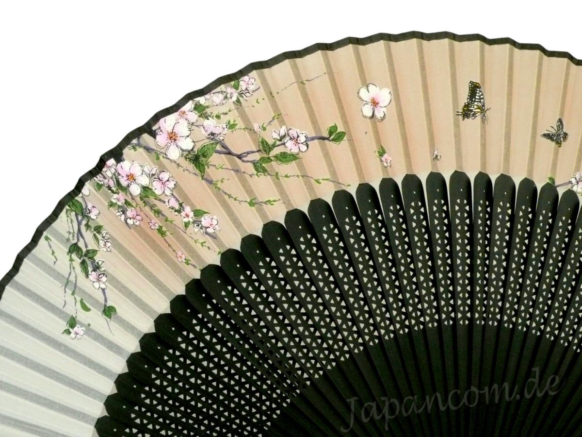 Fächer aus Seide und Bambus Detail Blumen