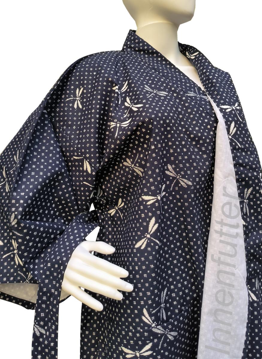 Gefütterter Damen Kimono Libelle blau Futterstoff