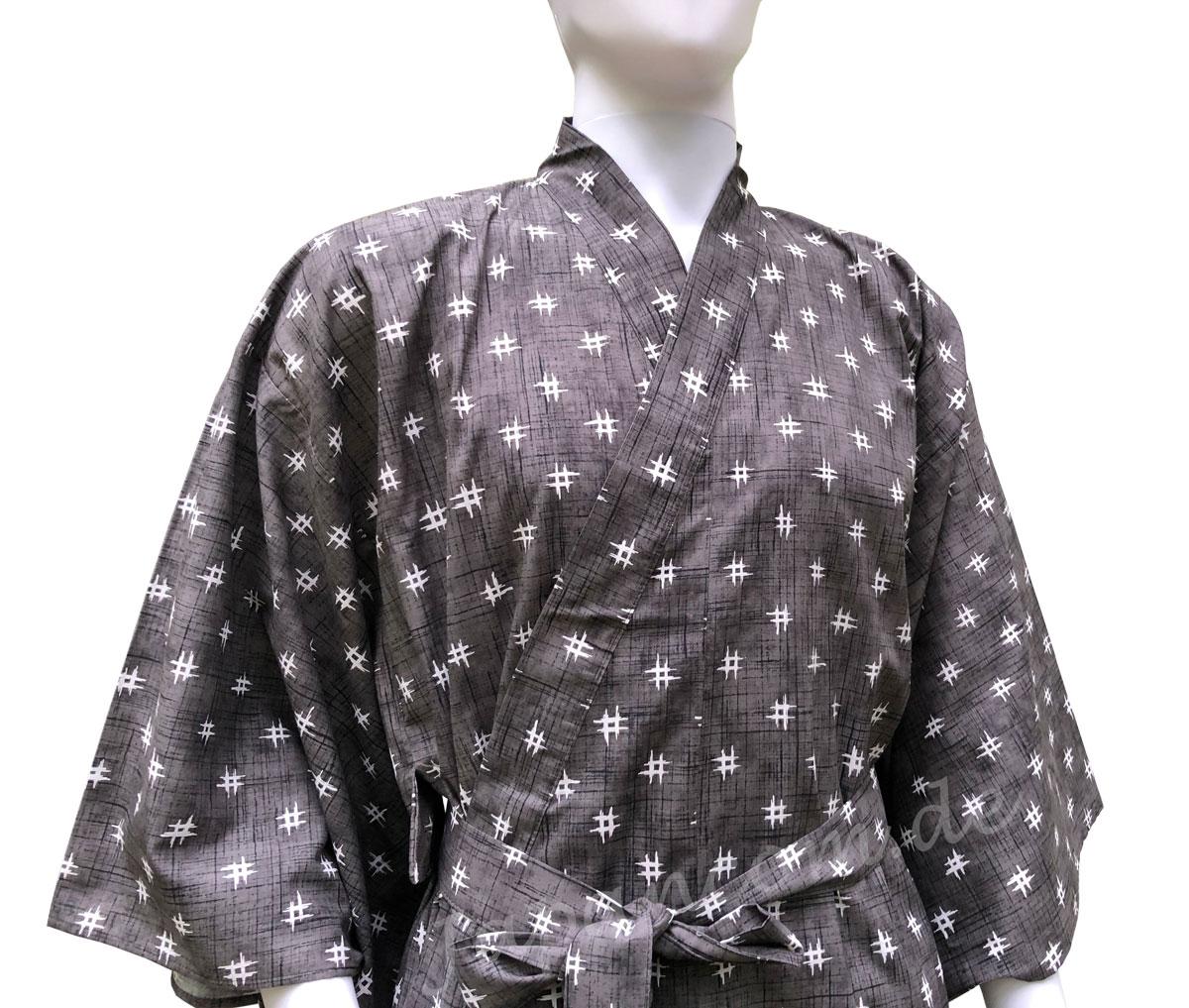 Japanischer Happi Kimono Igeta grau-schwarz Vorderansicht