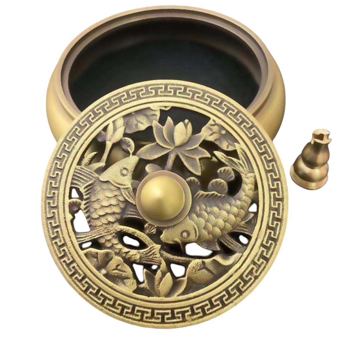 Räucherschale mit Deckel Metall Karpfen Lotus