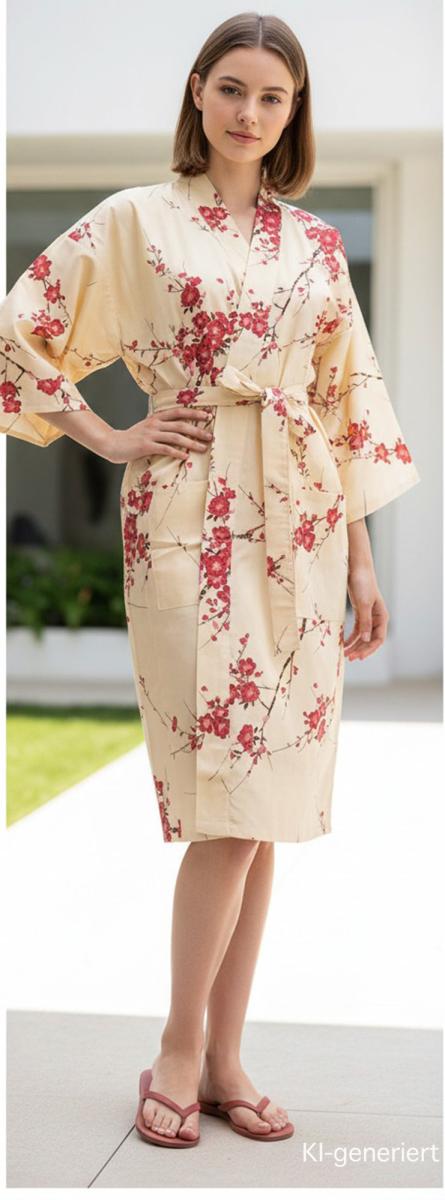 Bademantel Kimono Cherry Blossom beige