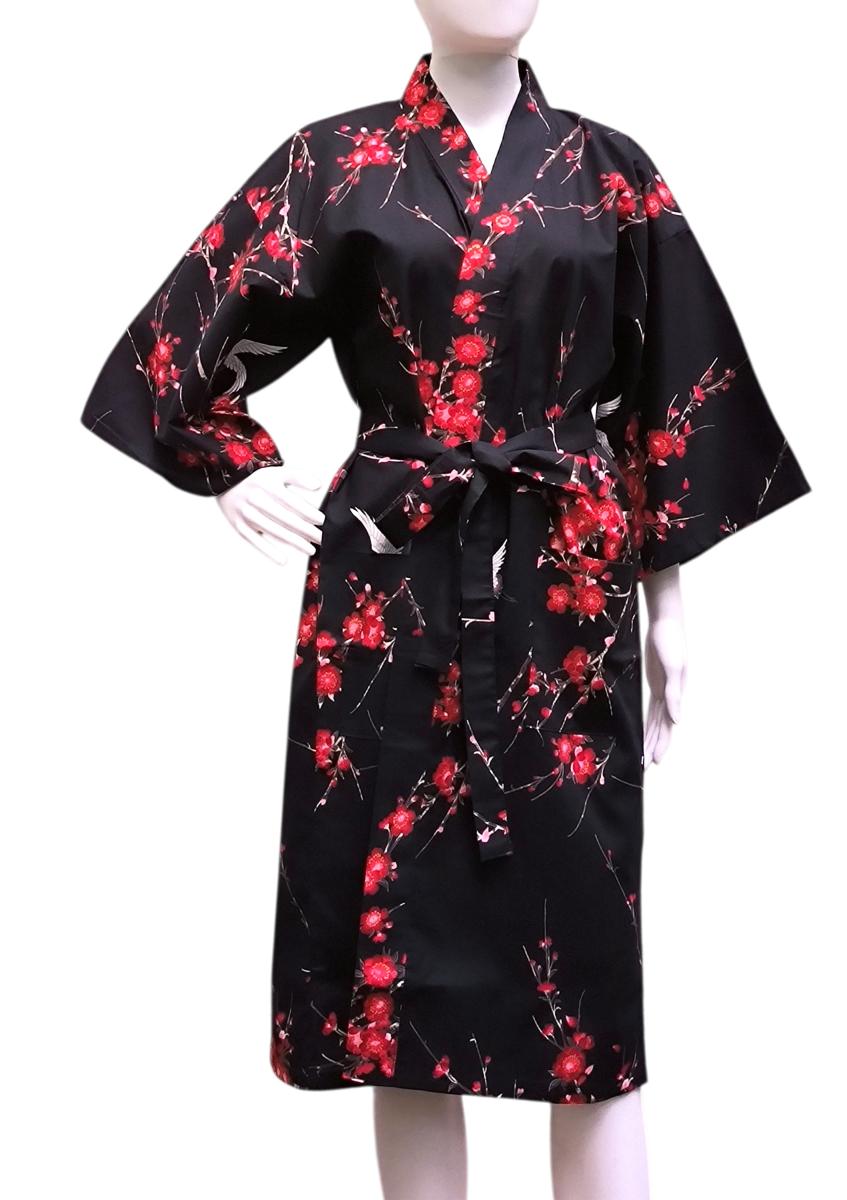 Schwarzer Happi Kimono Kirschblüten kurz