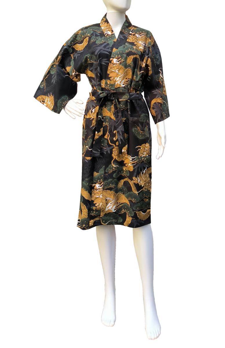 Knielanger Kimono Drachen Kiefer schwarz