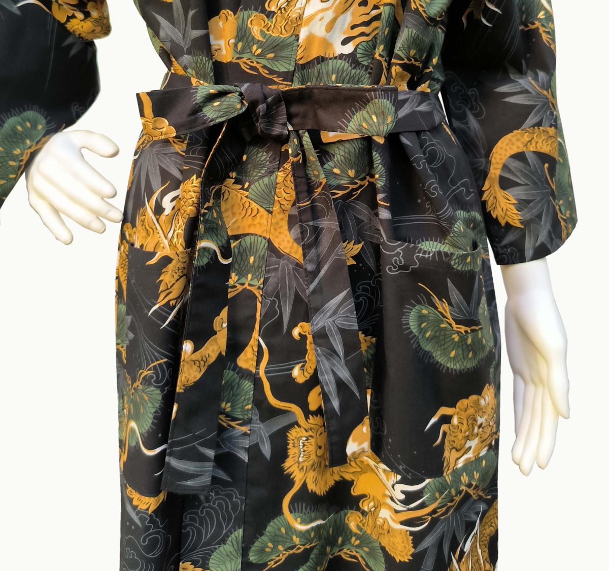 Happi Kimono Drachen Kiefer schwarz Tasche