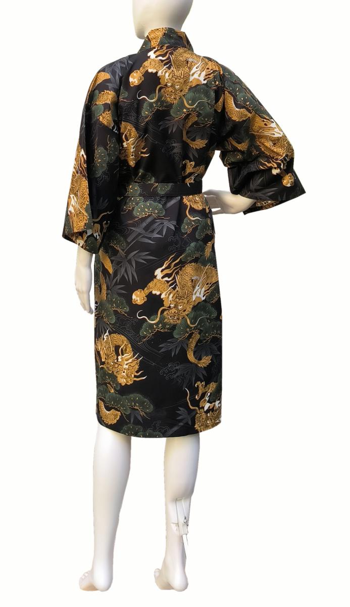 Knielanger Kimono Drachen Kiefer schwarz