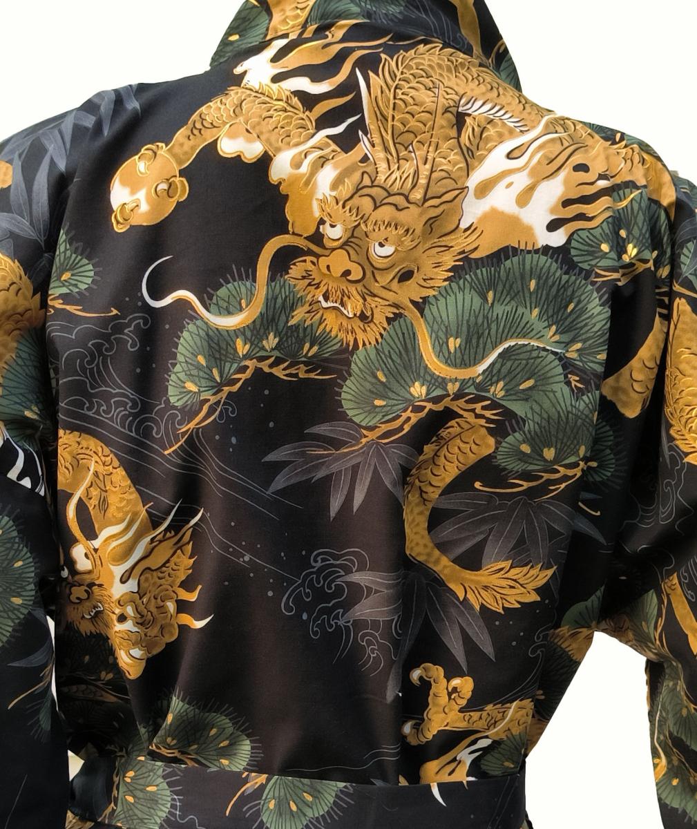 Happi Kimono Drachen Kiefer schwarz Detail