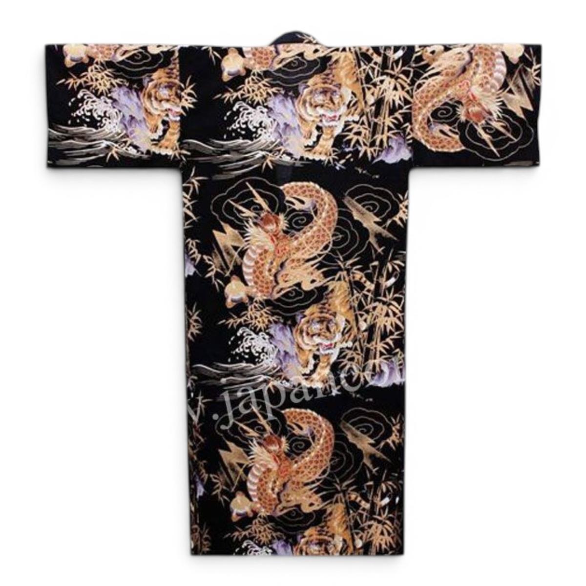 Herren Yukata Kimono Drachen Tiger schwarz