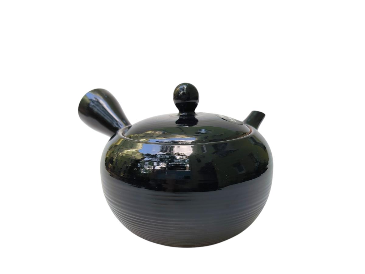 Original japanische Teekanne mit glänzender schwarzer Glasur