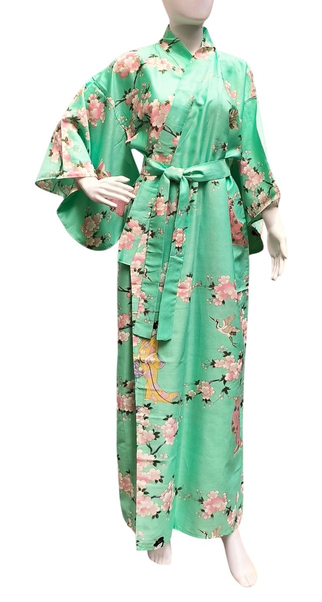 Japanischer Damen-Kimono aus Baumwolle in Pistaziengrün