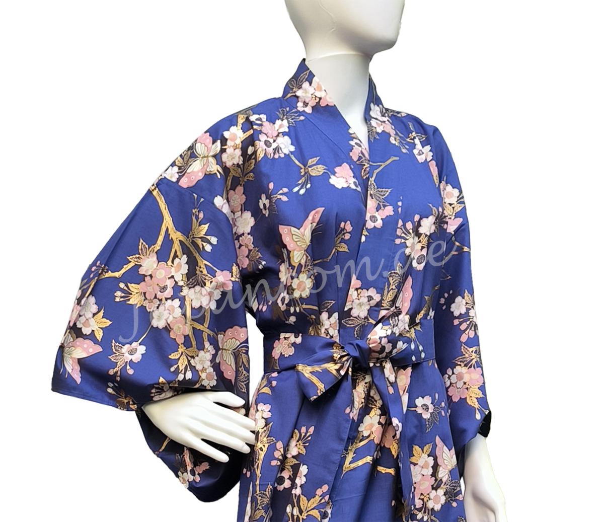 Damen Kimono Schmetterling Kirschblüten blau Detail