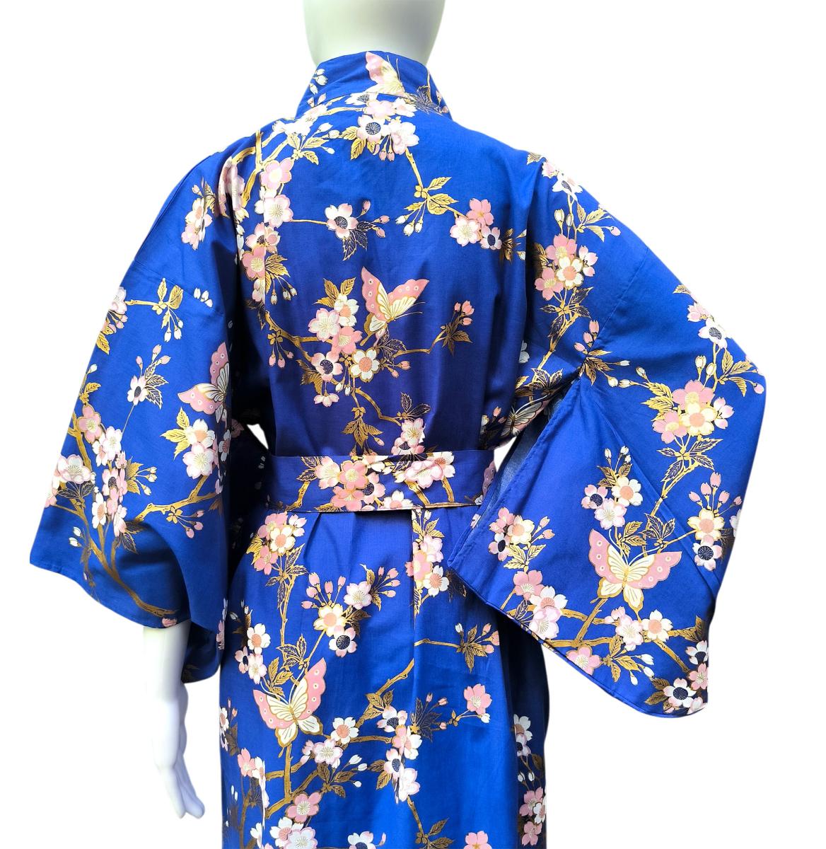 Blauer Damen Kimono mit Schmetterlingsärmeln