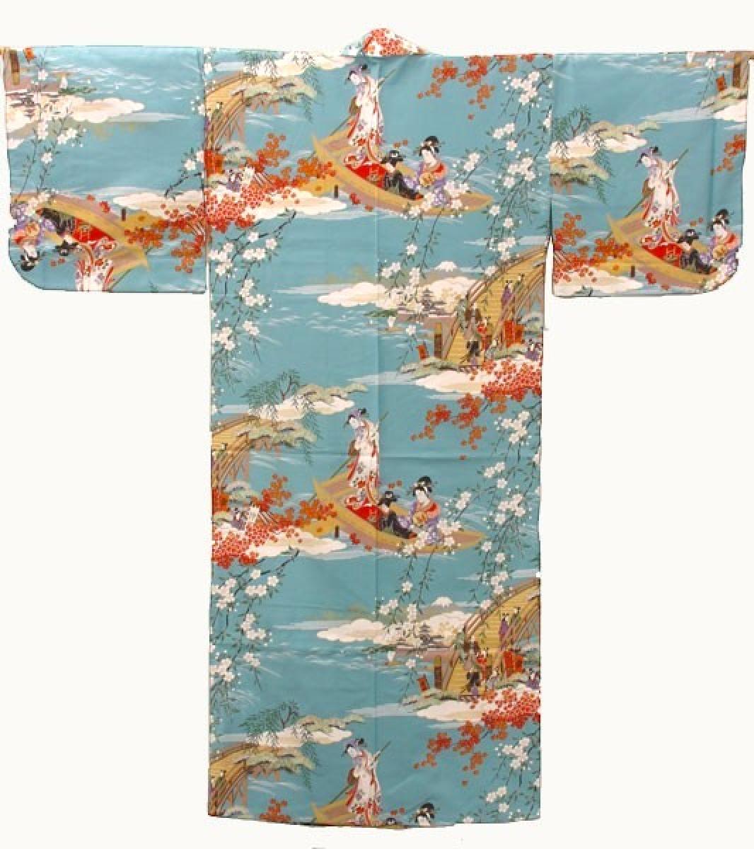 Damen Kimono Ukiyoe türkis