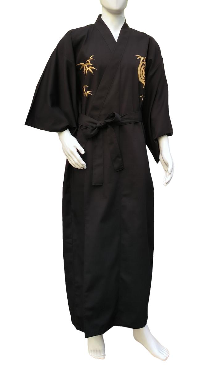 Herren Kimono Tiger Bambus Tsumugi schwarz