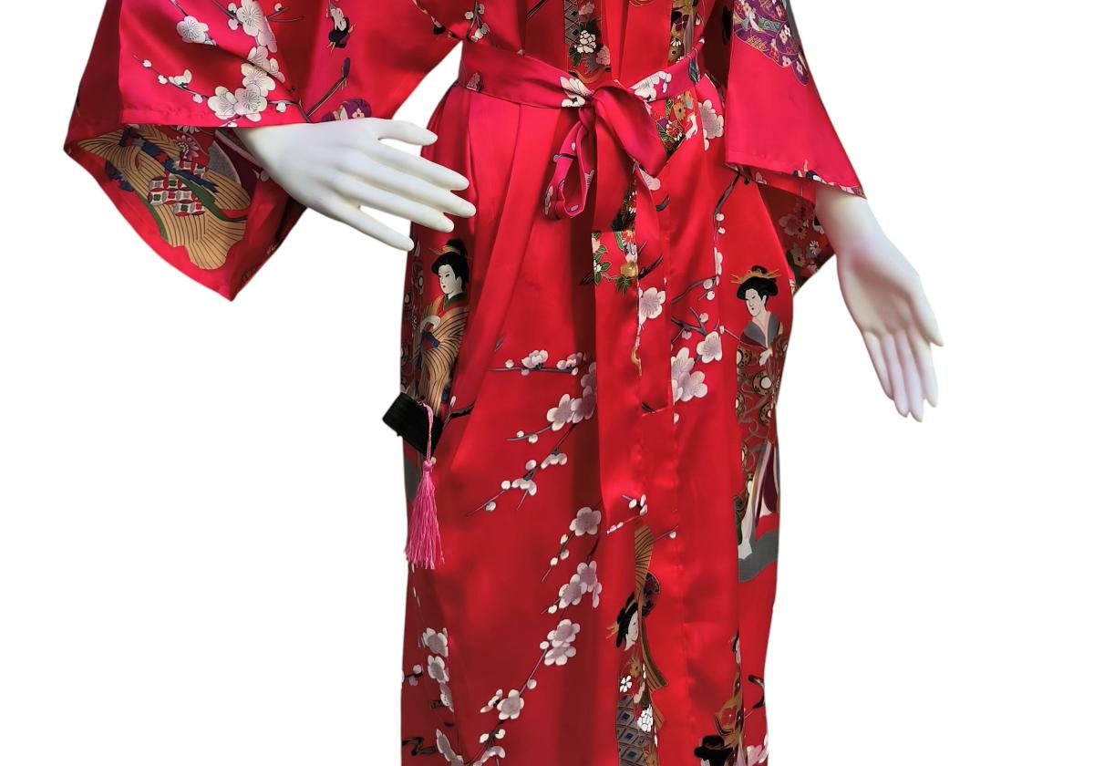 Seidenkimono Morgenmantel Kirschblütenfest rot