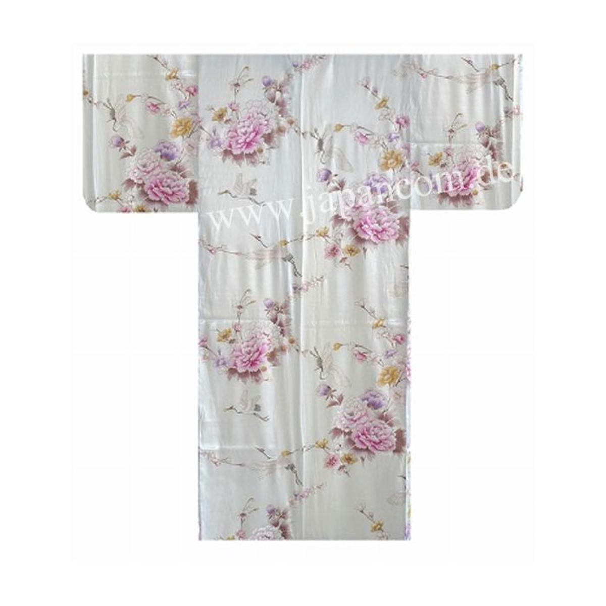 Seiden Kimono Royal Cranes perlweiss