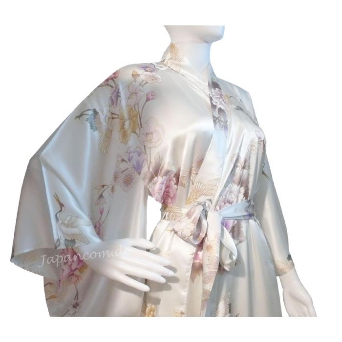 Seiden Kimono Royal Cranes perlweiss
