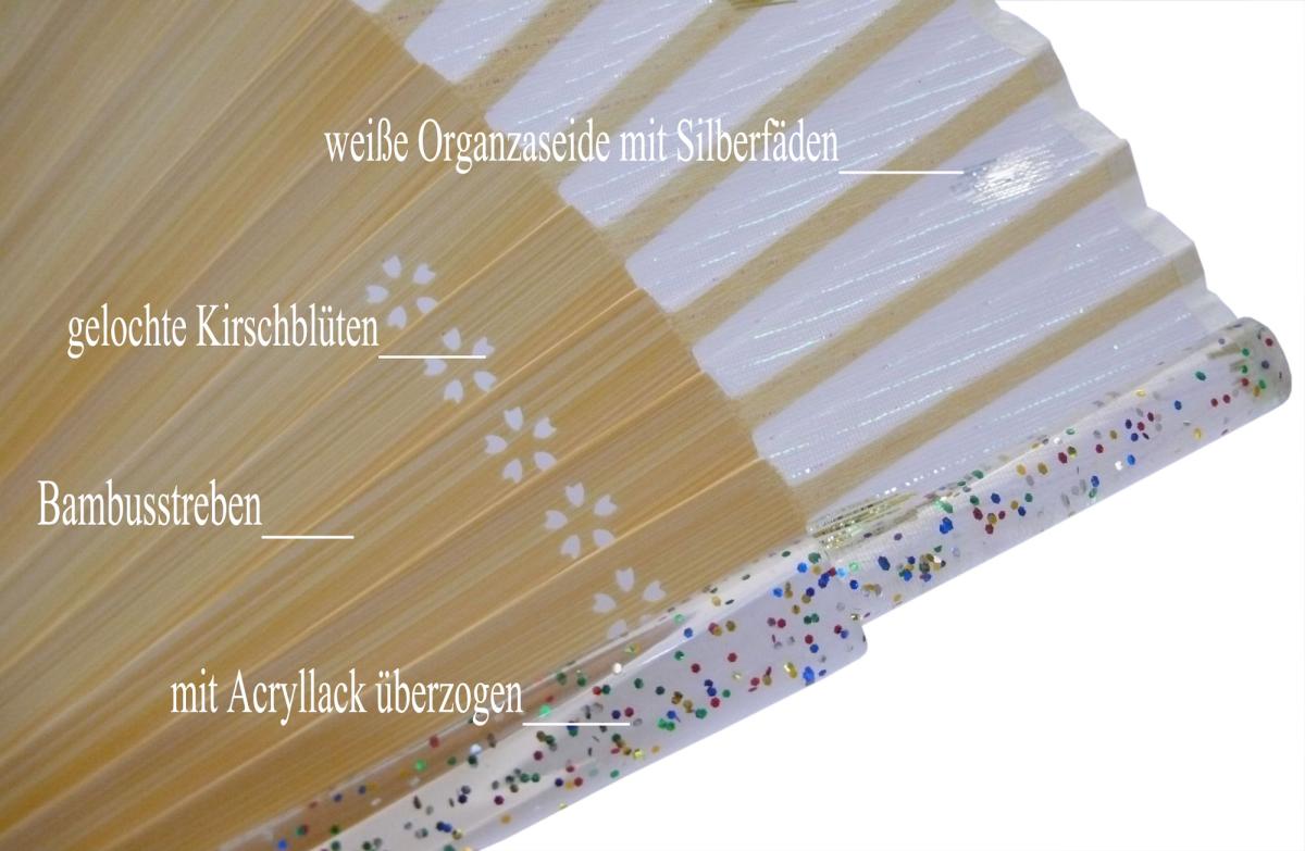 Handgemalter Fächer Kirschzweig weiss, Seide