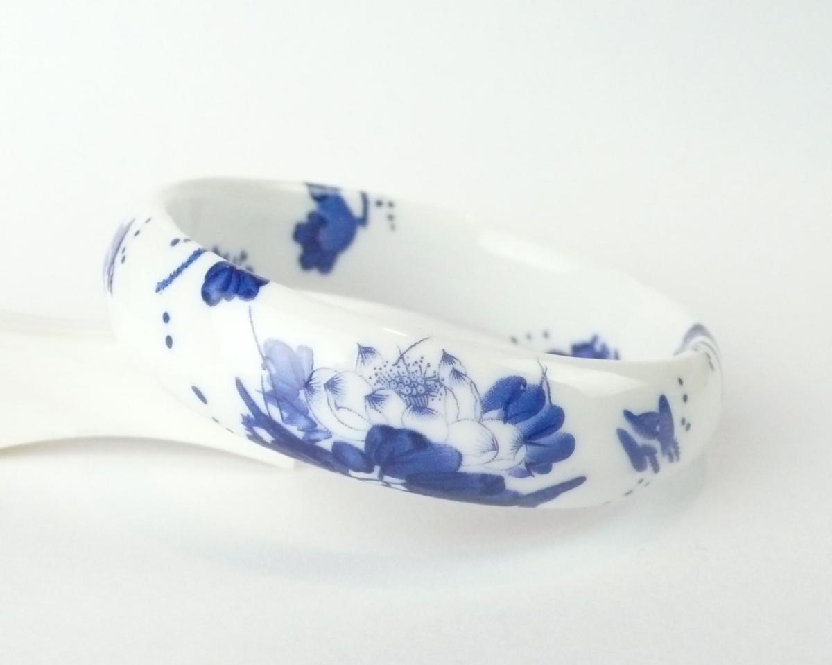 Armreif Porzellan Blauer Lotus