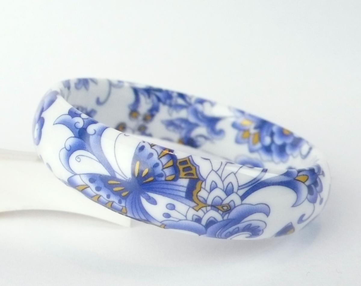 Armreif Porzellan Schmetterling blau
