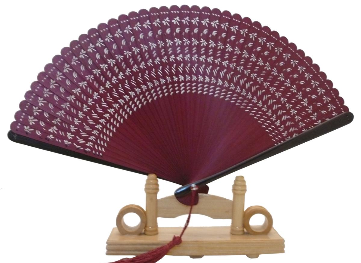 Fächer Bambus de Luxe Libelle, rot