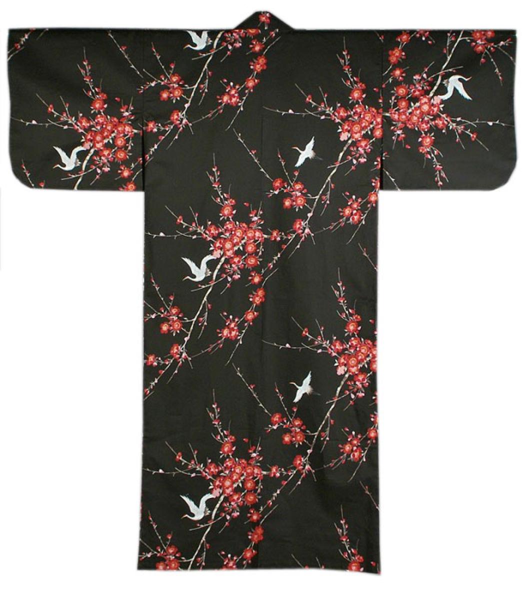 Damen Kimono Cherry Blossom schwarz extra weit