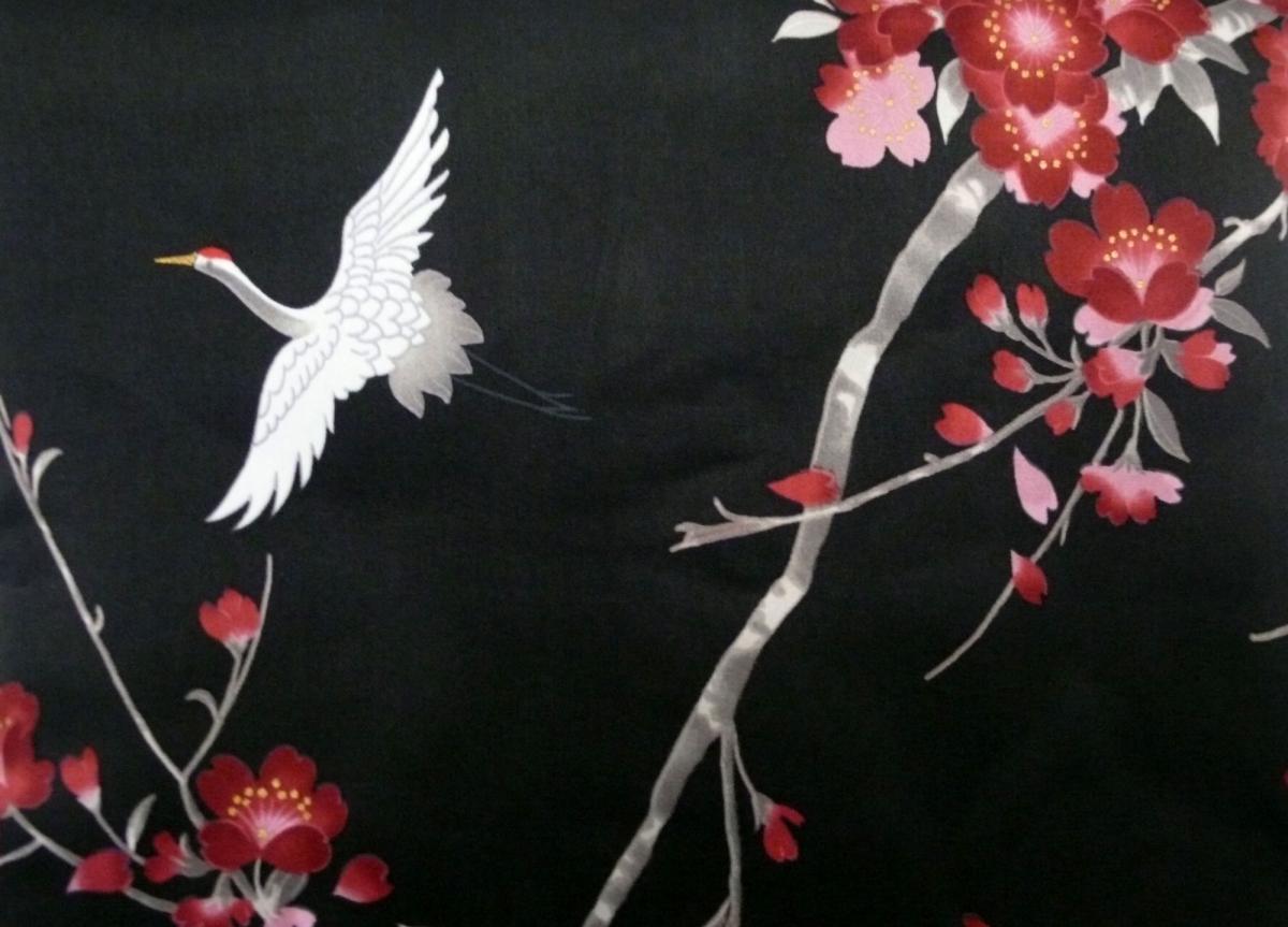 Kimono Seide Cherry Blossom schwarz kurz
