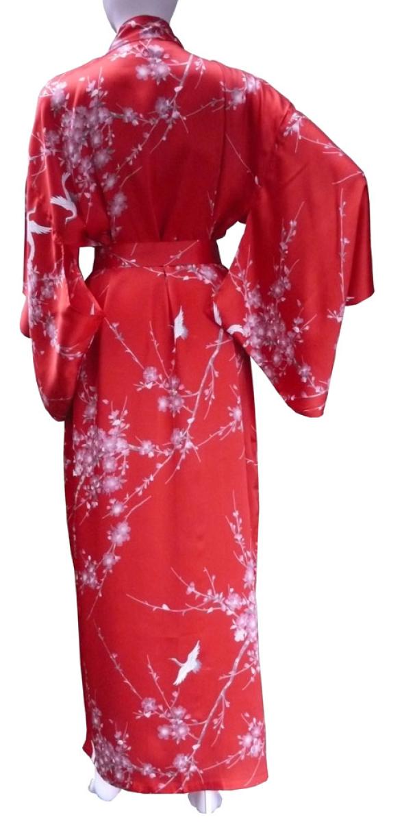 Damen Kimono Morgenmantel Cherry Blossom Seide rot