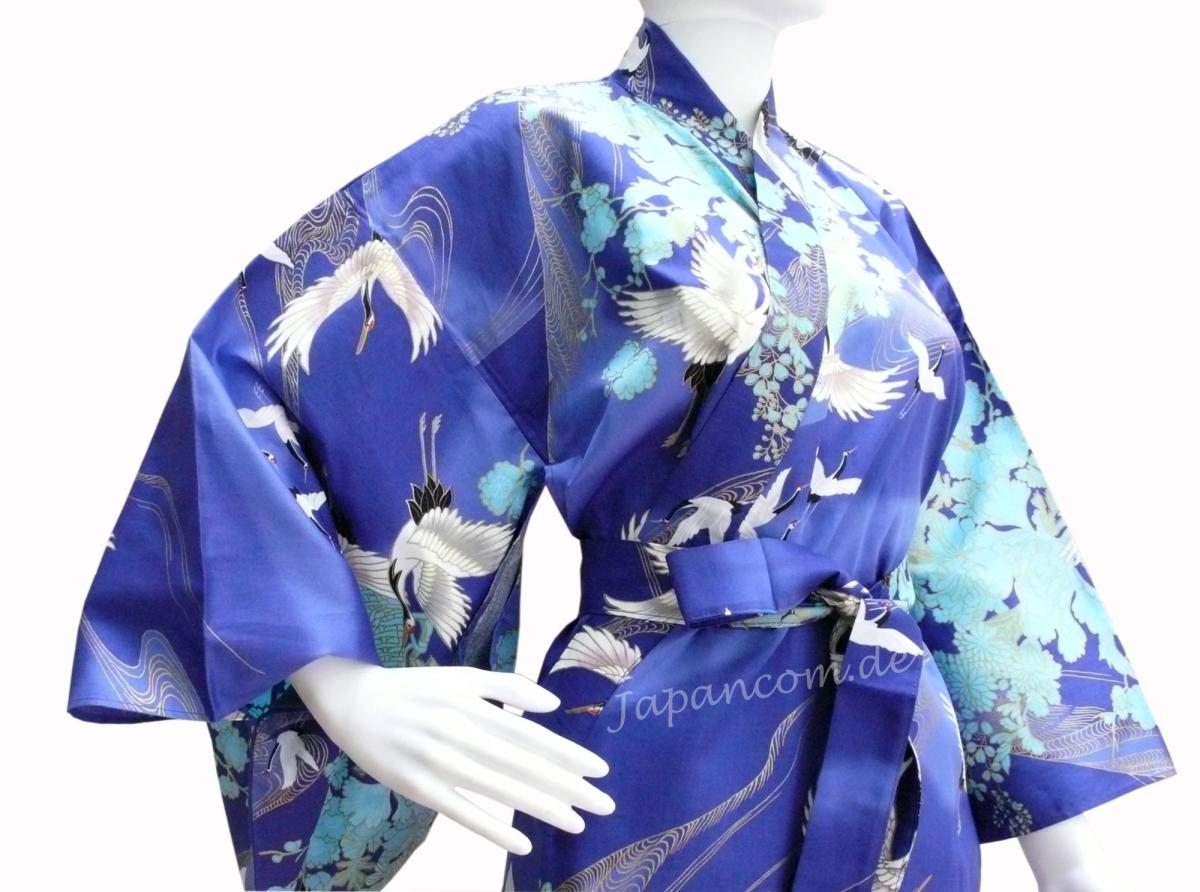 Blauer Damenkimono Tsuru aus Baumwolle