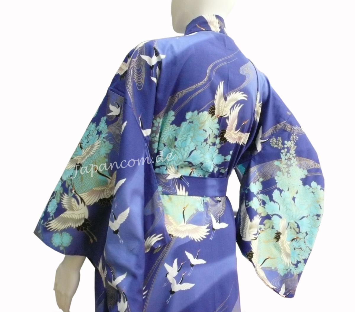 Damen Kimono Tsuru Kranich blau