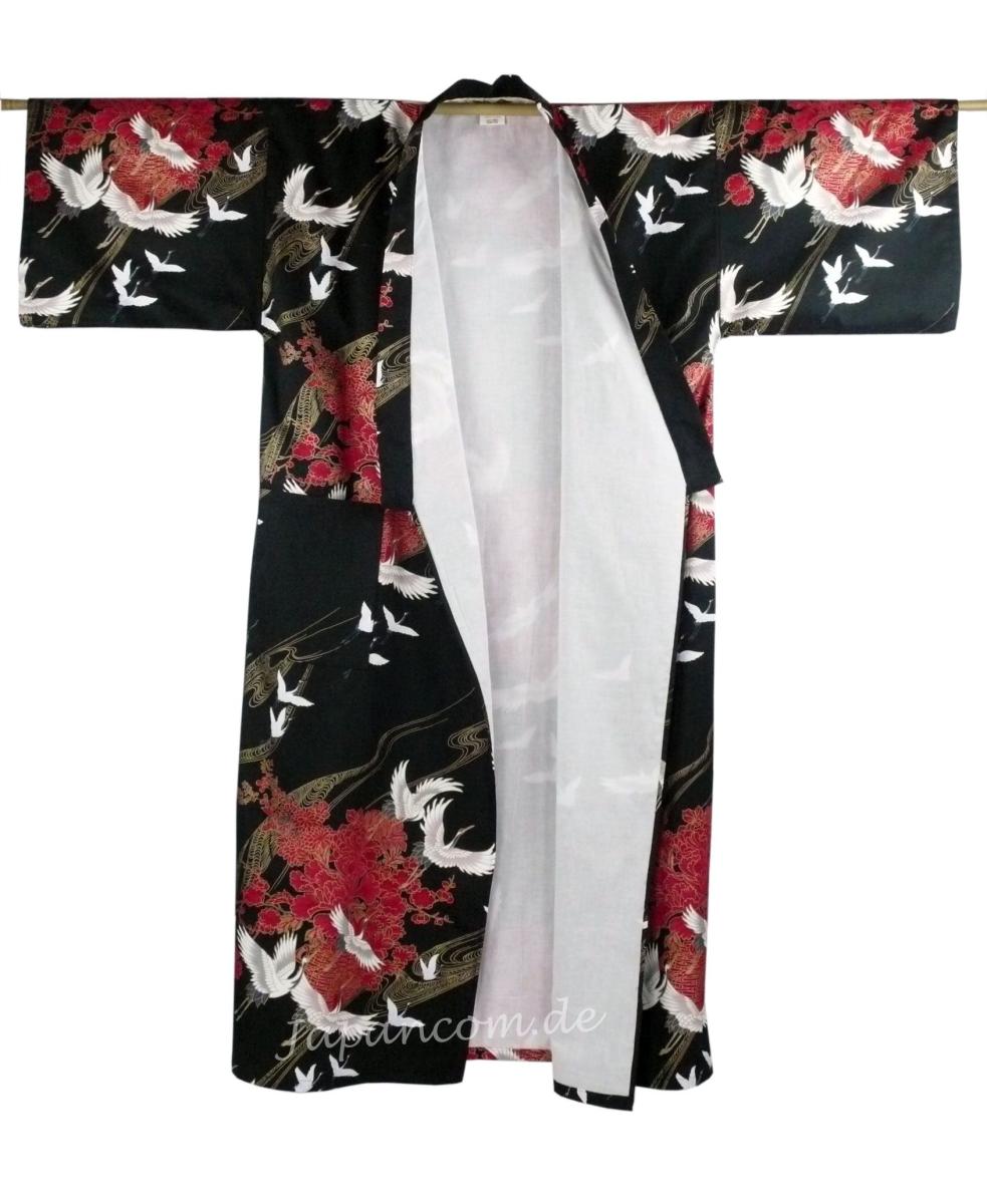 Damen Kimono Tsuru gefüttert schwarz
