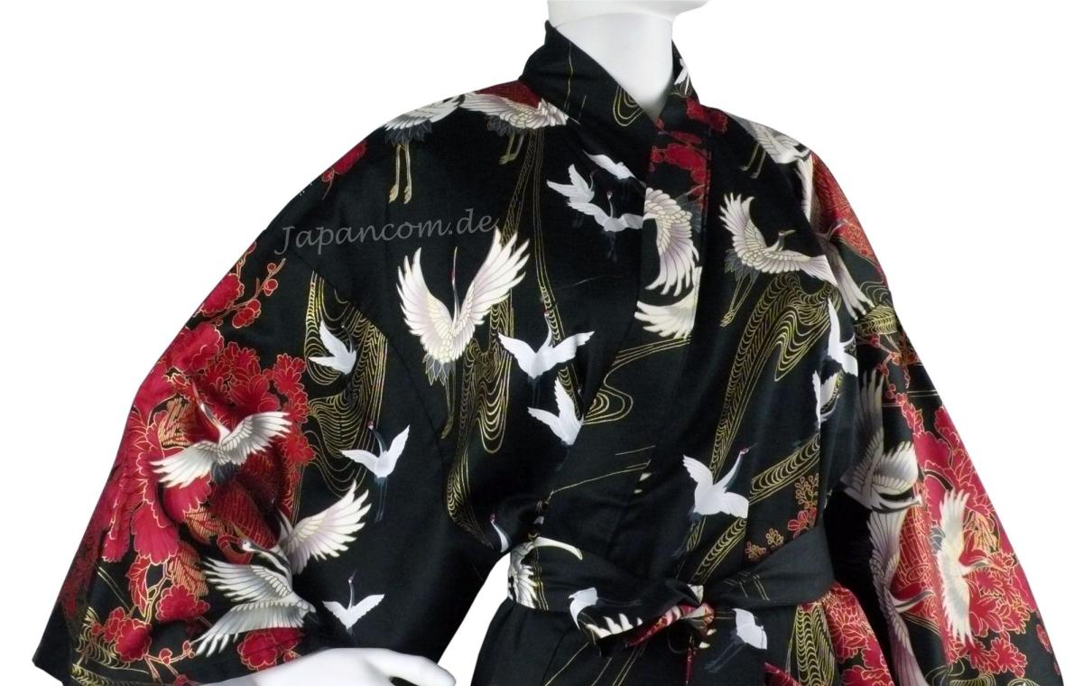 Damen Kimono Tsuru gefüttert schwarz