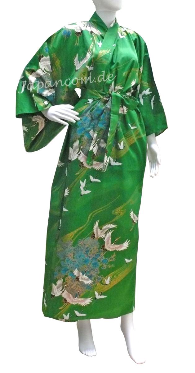 Damen Kimono Tsuru Kranich grün