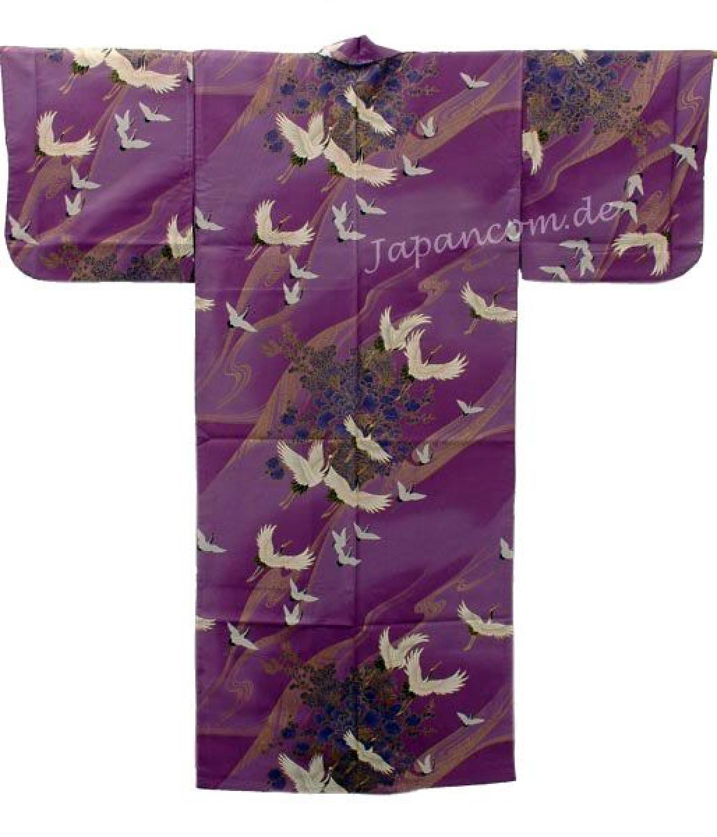 Damen Kimono Tsuru Kranich lila