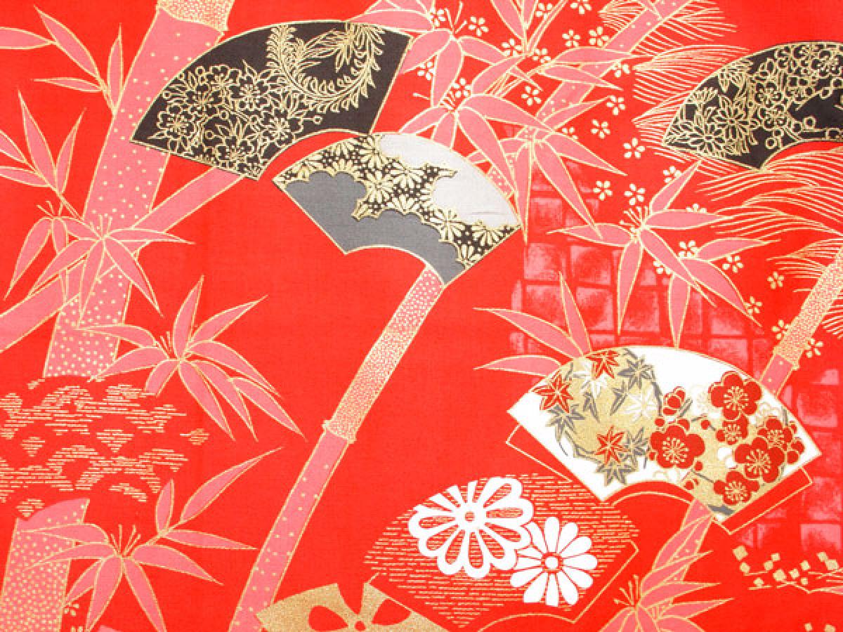 Damen Kimono Sensu Take (Fächer  Bambus) rot