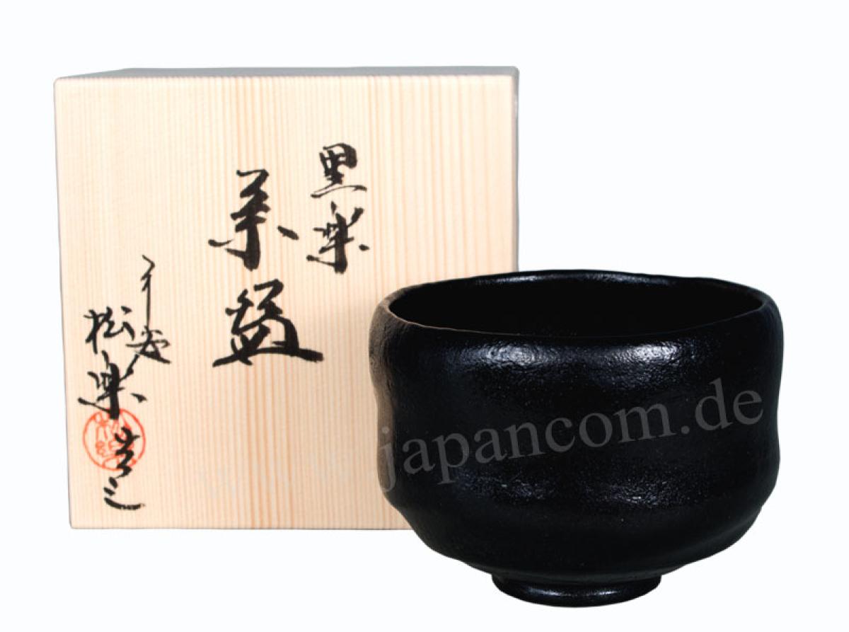 Matchaschale Kuro Raku schwarz im Holzkasten ø11,5 H8,7cm