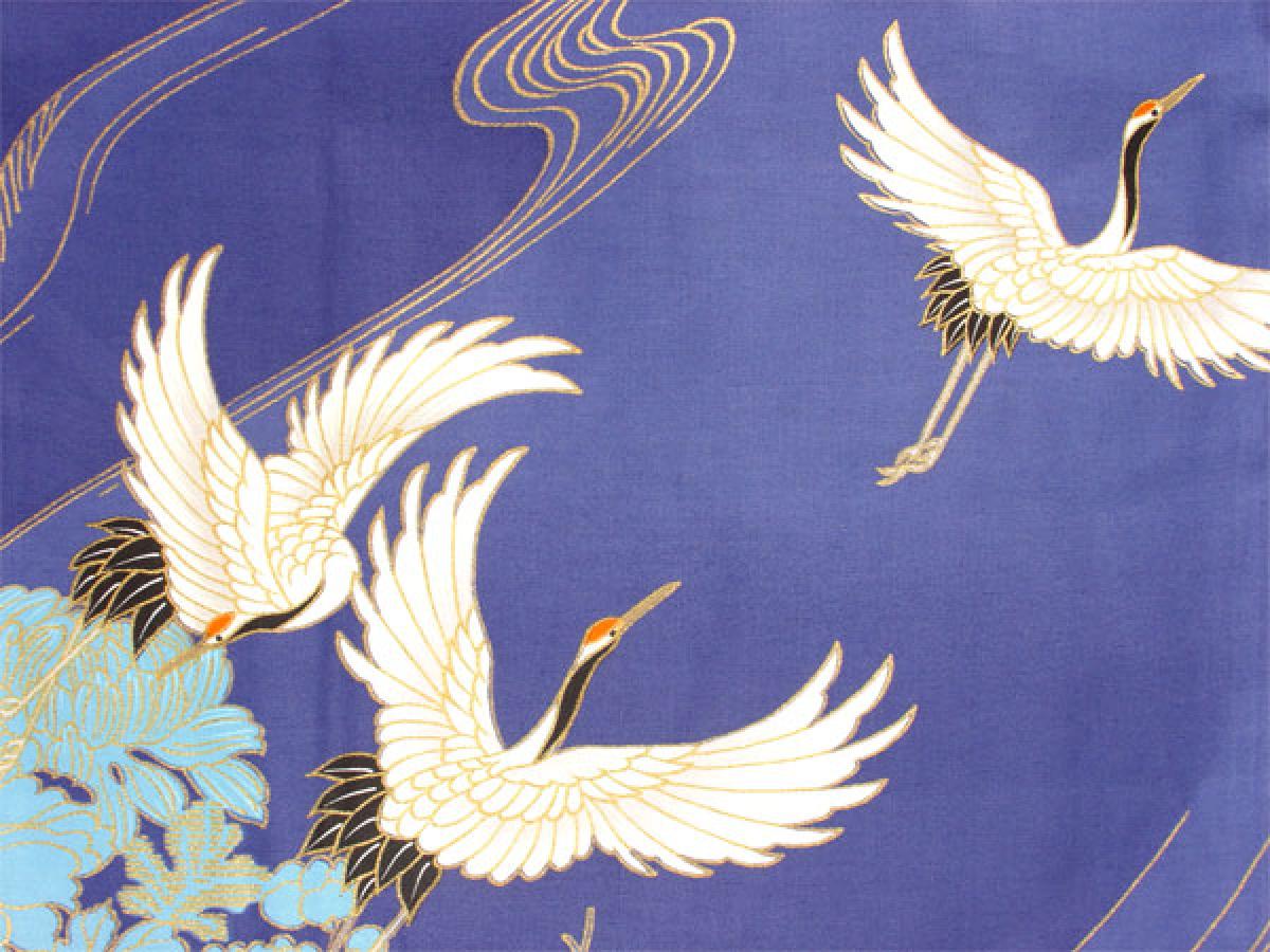 Damen Kimono Tsuru Kranich blau