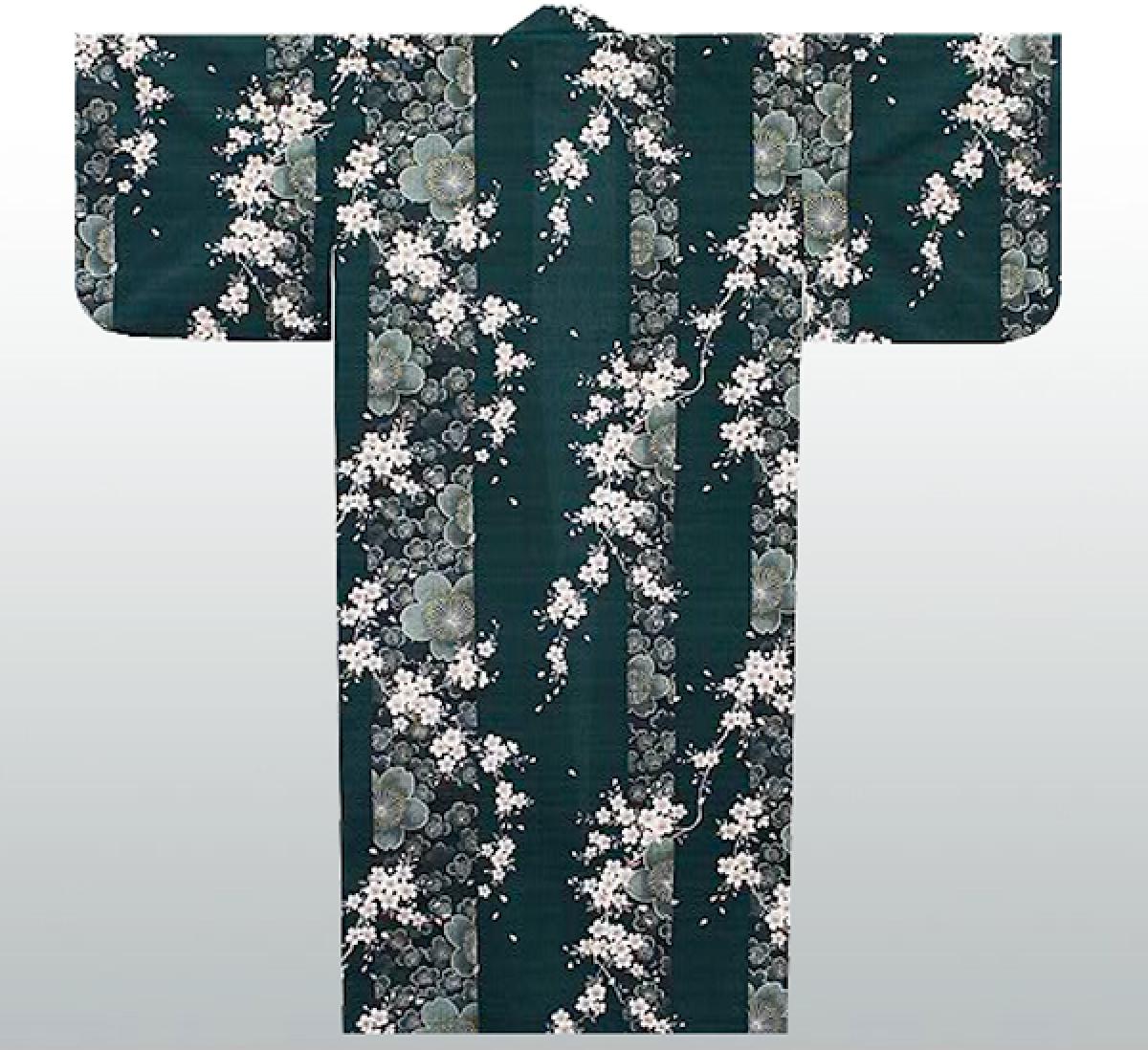 Kimono Sakura (Kirschblüte) grün, lang, Dame